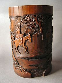 A well carved signed mid Qing Dynasty Bamboo Brush Pot