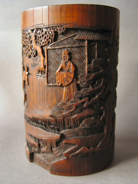 A well carved signed mid Qing Dynasty Bamboo Brush Pot