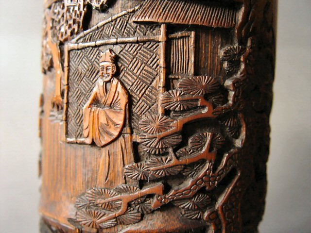 A well carved signed mid Qing Dynasty Bamboo Brush Pot