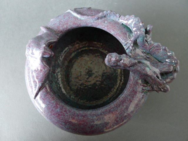 A Robin´s Egg glazed censer with bat and dragon