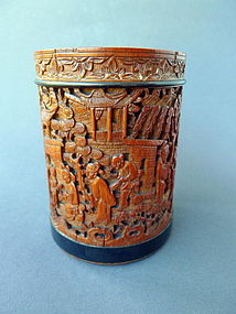 A extraordinary well carved Bamboo Brush Pot  Bitong