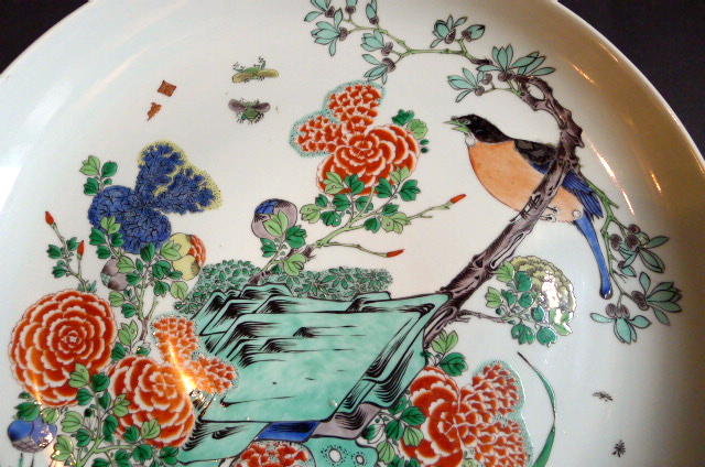 A large famille verte 19th century Kangxi revival plate