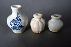 A Yuan  blue and white  and 2 Qingbai miniature vases