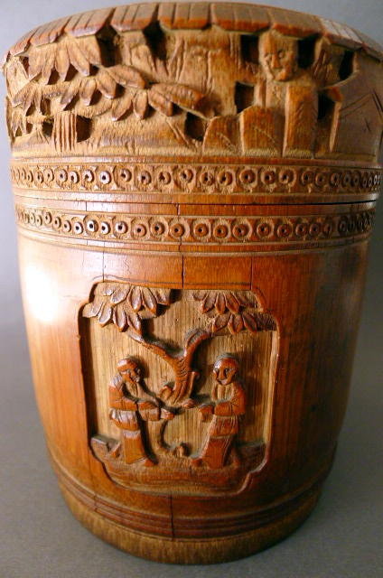 A well carved Qing Dyn. bamboo covered box