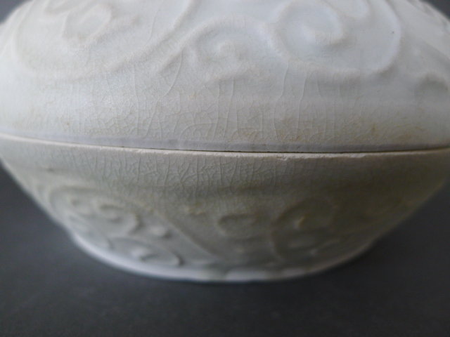 A large, perfect  Yuan moulded white glaz. covered box