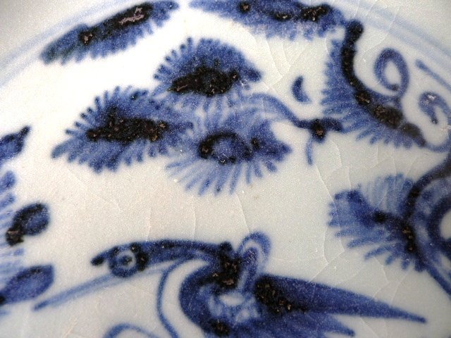 A very good middle Ming blue and white dish with Crane