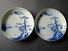 A pair of Nabeshima style blue and white dishes