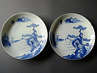 A pair of Nabeshima style blue and white dishes