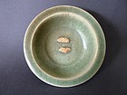 Extremely rare Longquan bluish green biscuit twin fish dish