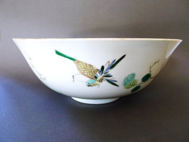 Exceptional Famille-Verte &quot;Bird&quot; bowl, Kangxi Mark, 19th. century