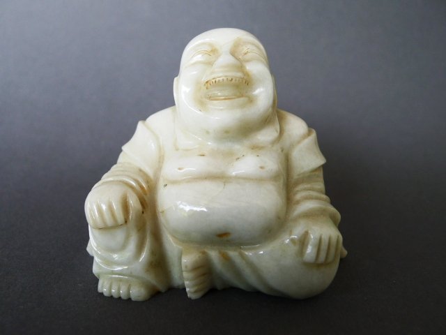 A really nice Seated White Hardstone Figure of Budhai, possibly Jade
