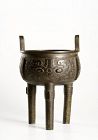 A BRONZE TRIPOD CENSER, DING, ex CHRISTIE`S