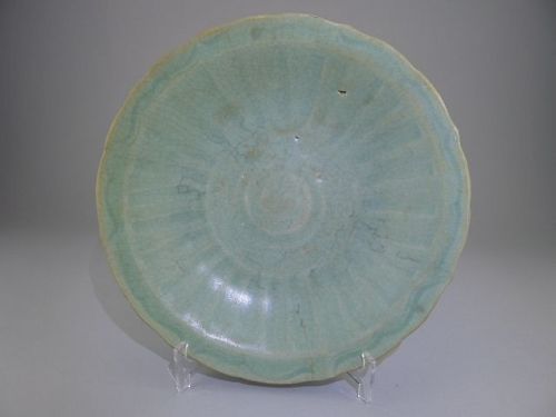 An early Ming blue-green Longquan Celadon barbed-rim "Lotus“ dish