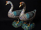 A large and impressive pair of Cloisonne Enamel Swans