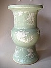 Big Qing Dyn. Celadon vase slip - painted !
