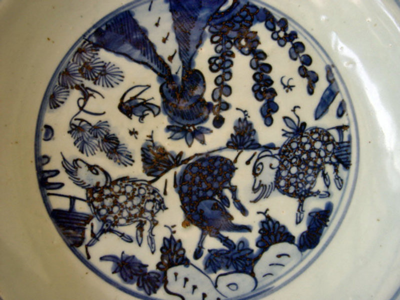 Large Ming Dish with Sheep with faces of Portuguese men