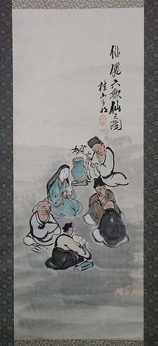Japanese scroll painting 6 poets ROKKASEN by KEIZAN