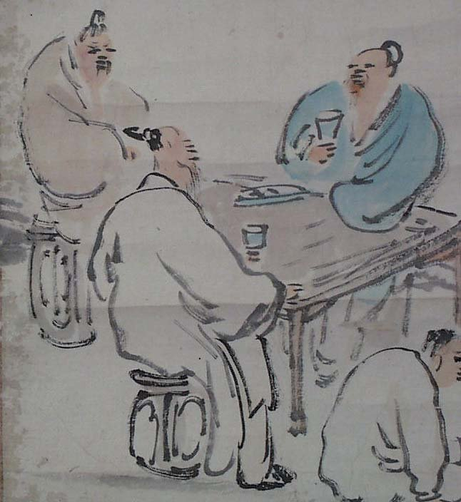 Japanese scroll painting SCHOLARS wine by KOKEISAI