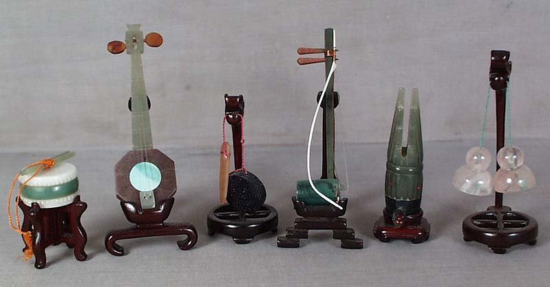 6 Chinese jade &amp; hardstone musical instruments