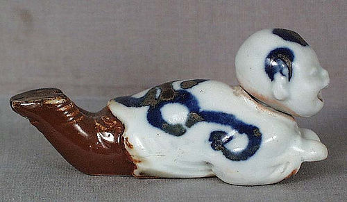 19c Japanese porcelain HIRADO BOY nodder BRUSH REST