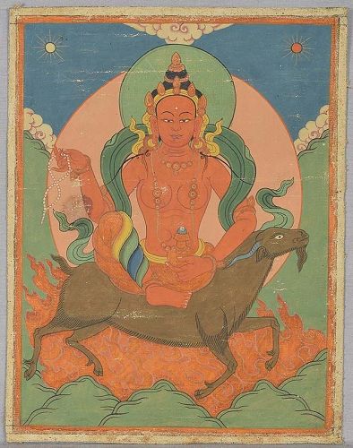 Early 19c Tibetan thangka AGNI on RAM