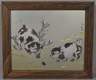 Japanese multi metal plaque PUPPIES & rhino BEETLE by GORO