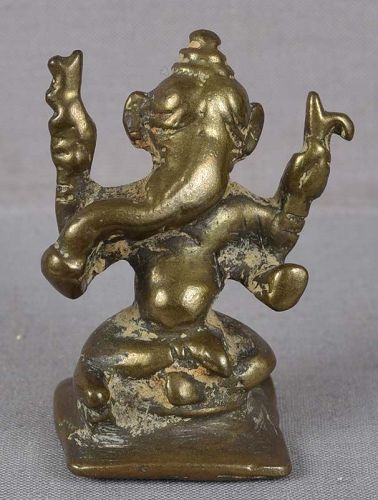 Early 19c Indian bronze GANESHA with rat