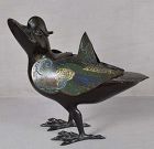 19c Chinese bronze champleve DUCK INCENSE BURNER