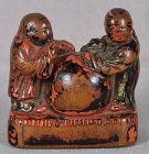 Early 19c Negoro lacquer netsuke CHINESE SCHOLARS