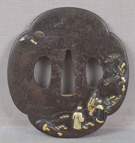 18c Japanese sword TSUBA SCHOLARS VIEWING MOON