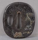 18c Japanese sword TSUBA COURT HAT riding crop water lily