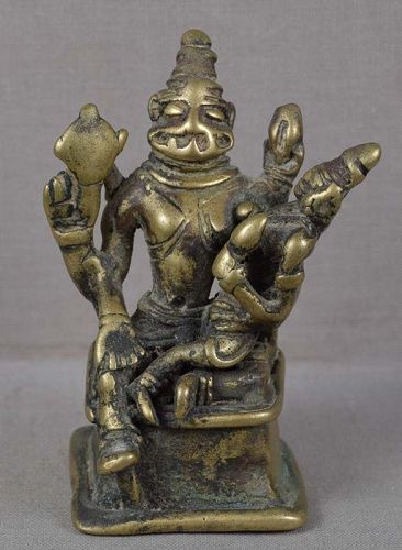 17c Indian bronze VISHNU as NARASIMHA & Lakshmi