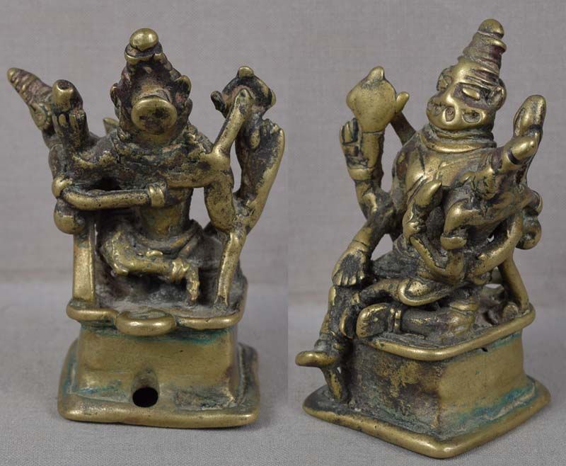 17c Indian bronze VISHNU as NARASIMHA &amp; Lakshmi