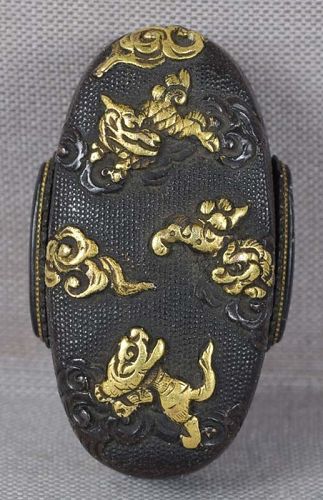 19c Japanese sword kashira TIGER SHISHI KIRIN