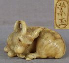 19c netsuke RESTING GOAT by RANGYOKU Ex Witte