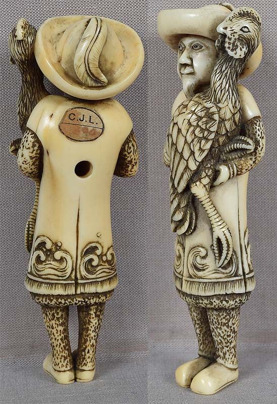18c netsuke DUTCHMAN with ROOSTER ex Royal Collection