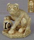 19c netsuke DOG with ball by ICHIRA