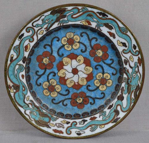 Early 19c Japanese cloisonne DRAGON PLATE