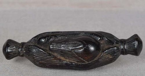 19c netsuke EGGPLANTS in STRAW BUNDLE