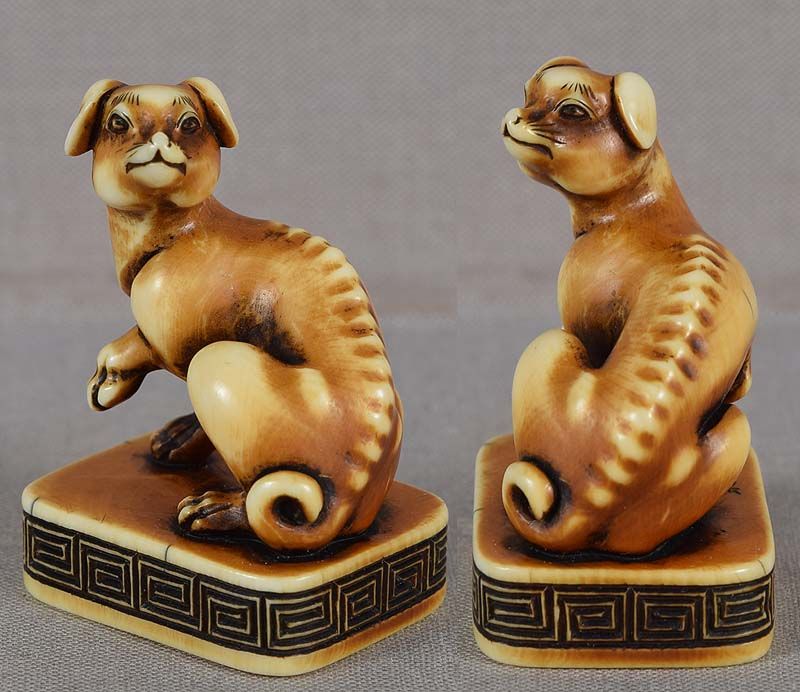 19c netsuke DOG by ANRAKU ex Bluth collection