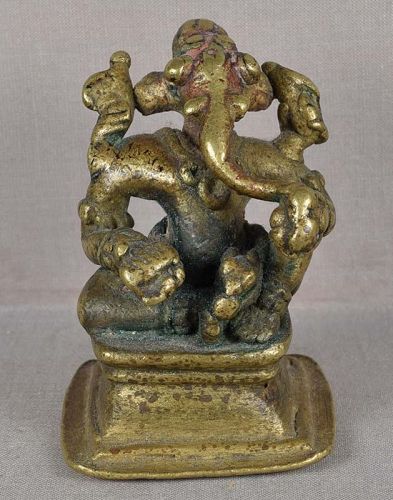 18c Indian bronze GANESHA with rat