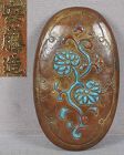 1910s ANDO Arts & Crafts Japanese copper box enameled AOI LEAVES