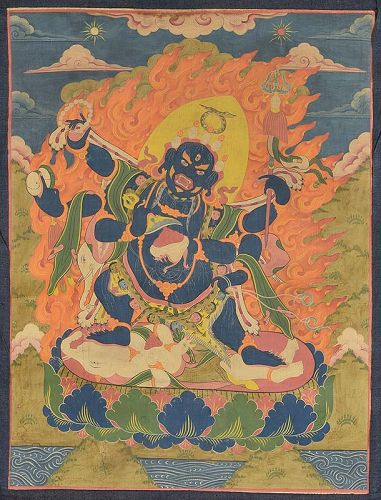 19c Tibetan thangka 6-armed DHARMAPALA MAHAKALA