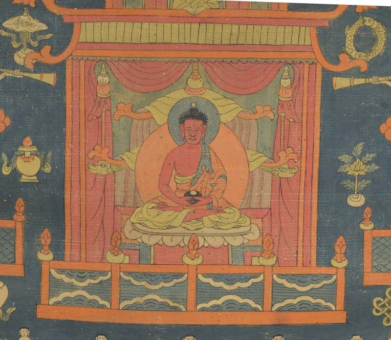 18c Tibetan thangka BUDDHA AMITABHA in SUKHAVATI