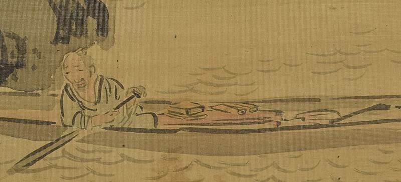 1910s Japanese scroll painting SCHOLAR boating by BOKEI