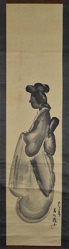 1917 Japanese scroll painting GEISHA SILHOUETTE by YOSHIKUNI