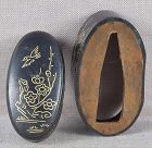 19c shakudo Japanese sword FUCHI KASHIRA birds & cherry trees