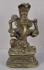 18c Indian bronze GANESHA with rat & Naga snake