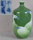 1910s Japanese porcelain cabinet vase EGRETS by SENPO
