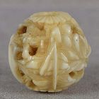 19c marine OJIME netsuke slide PRAYING MANTIS & Chinese lanterns